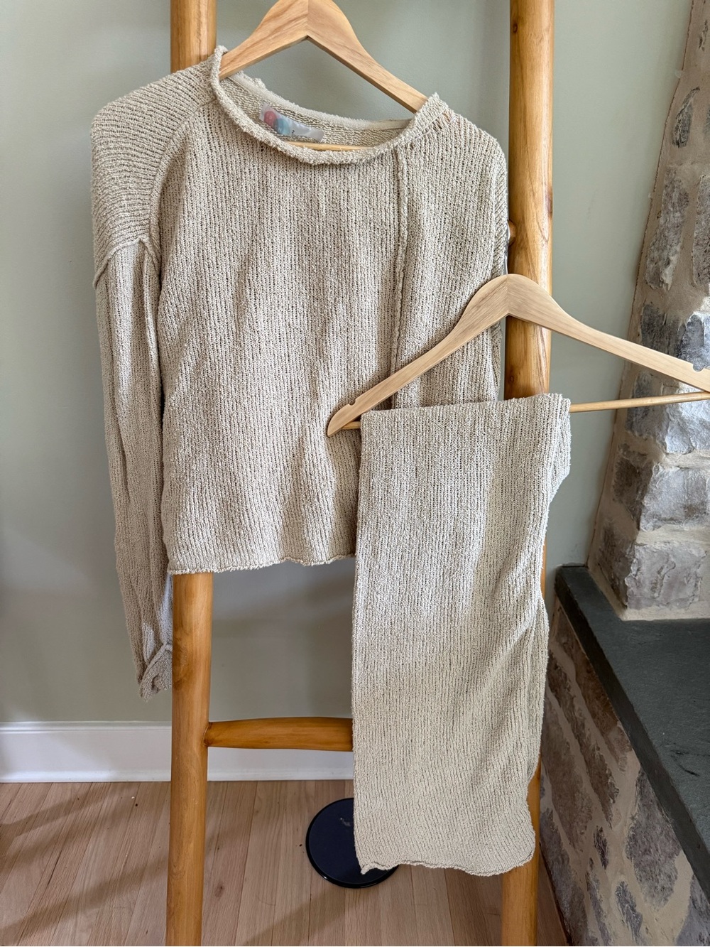 Free People Beach Knit Two-Piece Set in Light Beige